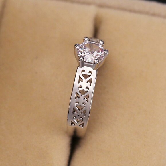 🍁 Diamond Anillo Flower Carved CZ Filled Silver Vintage Ring for Women, VIP582 - Picture 7 of 7